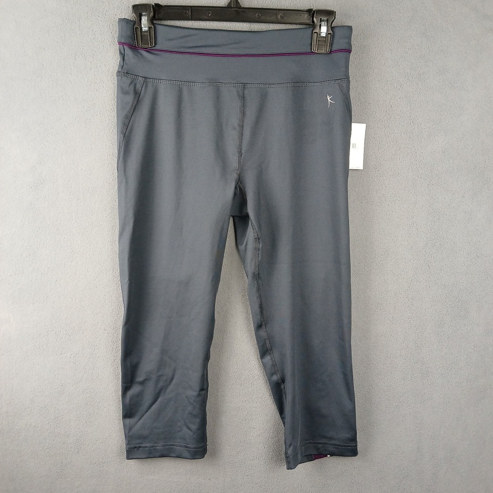 Danskin Now Dri More Capri Leggings Womens Small Gray Stretch Logo Fitted Fit